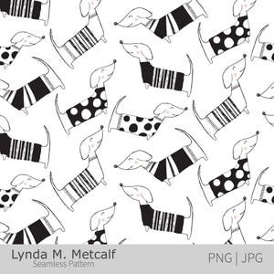 Dachshund Seamless Pattern. Doxie Repeat Png Design. Wiener Dog Jpg. Dog Lover Repeat Seamless Pattern