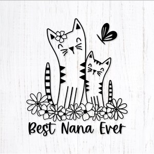 La migliore festa della mamma di Nana Svg. File SVG di nonna gatto e gattino per Cricut. Clipart PNG di gatti fiore. Kitty floreale vettoriale Eps. Nonna Svg