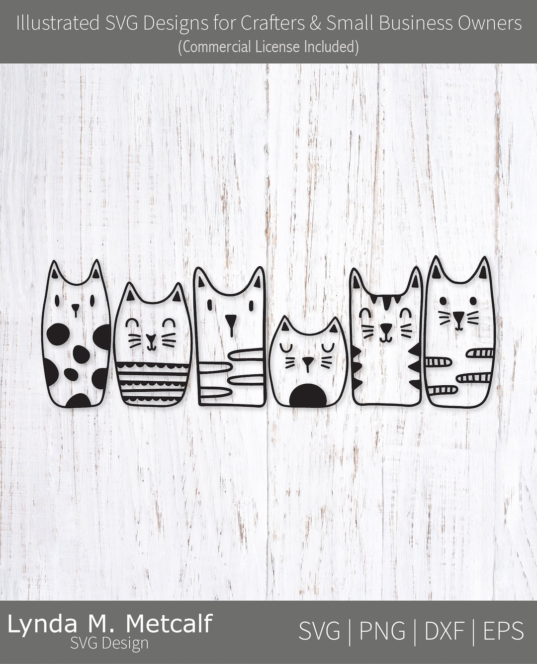 Cats in a Row Svg. Sitting Cats Png Clipart. Doodle Cats DXF. Black ...