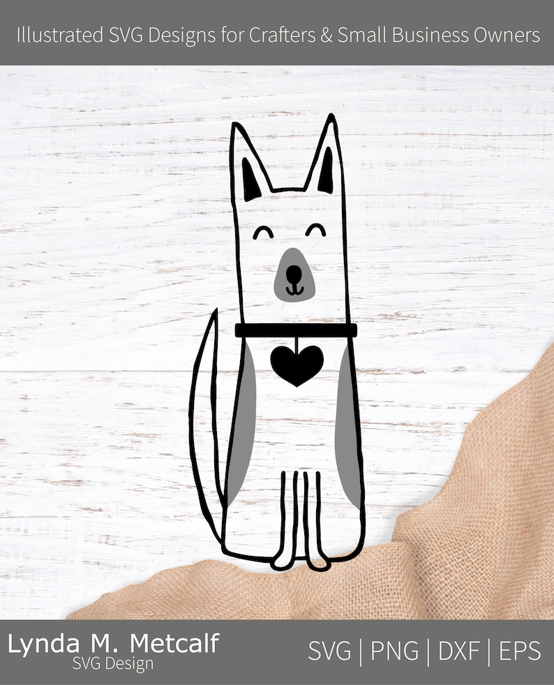 Peut inclure: Illustration en noir et blanc d'un chien avec un c&oelig;ur sur la poitrine. Le chien est assis, les pattes crois&eacute;es, et a une expression joyeuse sur son visage.