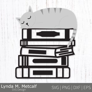 Cat Books svg. Sleeping Kitty and Books Png Clipart. Gift for Reader Dxf. Bookworm Eps Vector. Book Lover cut file. Bookish svg. Library svg