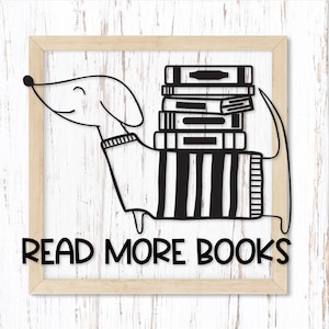 Lire la suite de livres Svg. Clipart PNG de chien avec des livres. Cadeau pour lecteur Dxf. Vecteur EPS scolaire pour les enfants. Professeur mignon Svg. Conception de lecture