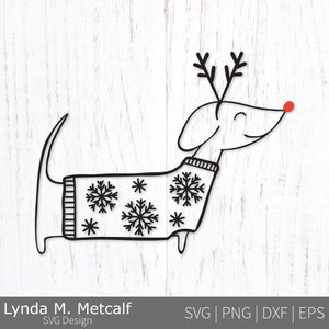 Reindeer Dackel SVG, Weihnachten svg, Dackel Hund svg, Hund im Winterpullover, Haustier Weihnachten svg, Dackel Hund svg, Weihnachtshund Clipart