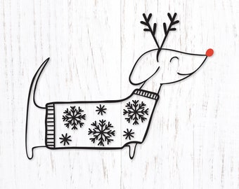 Reindeer Dachshund SVG, Christmas svg, Wiener Dog svg, Dog in Winter Sweater, Pet Christmas svg, Dachshund Dog svg, Christmas Dog Clipart