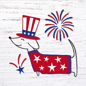 Patriottische hond SVG. 4 juli hond SVG. Hond SVG-bestand voor Cricut. Doxie-svg. Teckel Svg. Vierde juli-svg. Vuurwerk SVG
