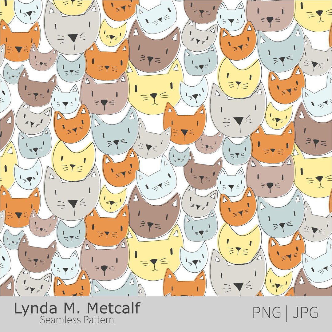 Repeat Pattern Cat Line Drawing Cats Seamless Repeat Pattern. Cute Kitty Repeat Png Design. Cat Heads ...