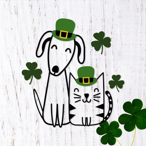 Irish Cat svg. Irish Dog svg. St Patricks Day Cat and Dog Svg. Irish Cat Svg Cut File. Irish Dog Clipart. St Patricks Svg for Kids image 1