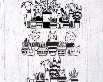 Cats and Dogs Svg Bundle. Pets Svg Bundle. Dogs with Plants svg. Cats and House Plants Svg. Potted Plants Png. Puppies and Kittens Svg