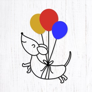 Hund Geburtstags-Svg. Ballon Dackel Png Clipart. Party Puppy Vinyl Design für Kinder Shirt. Doxie Happy Birthday Vecto Eps.
