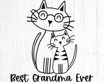 Best Grandma Ever svg. Mother's Day svg. Grandma Cat and Kitten Png Clipart. Grandmother Eps Vector Design. Nana Dxf File. Grandmother's Day