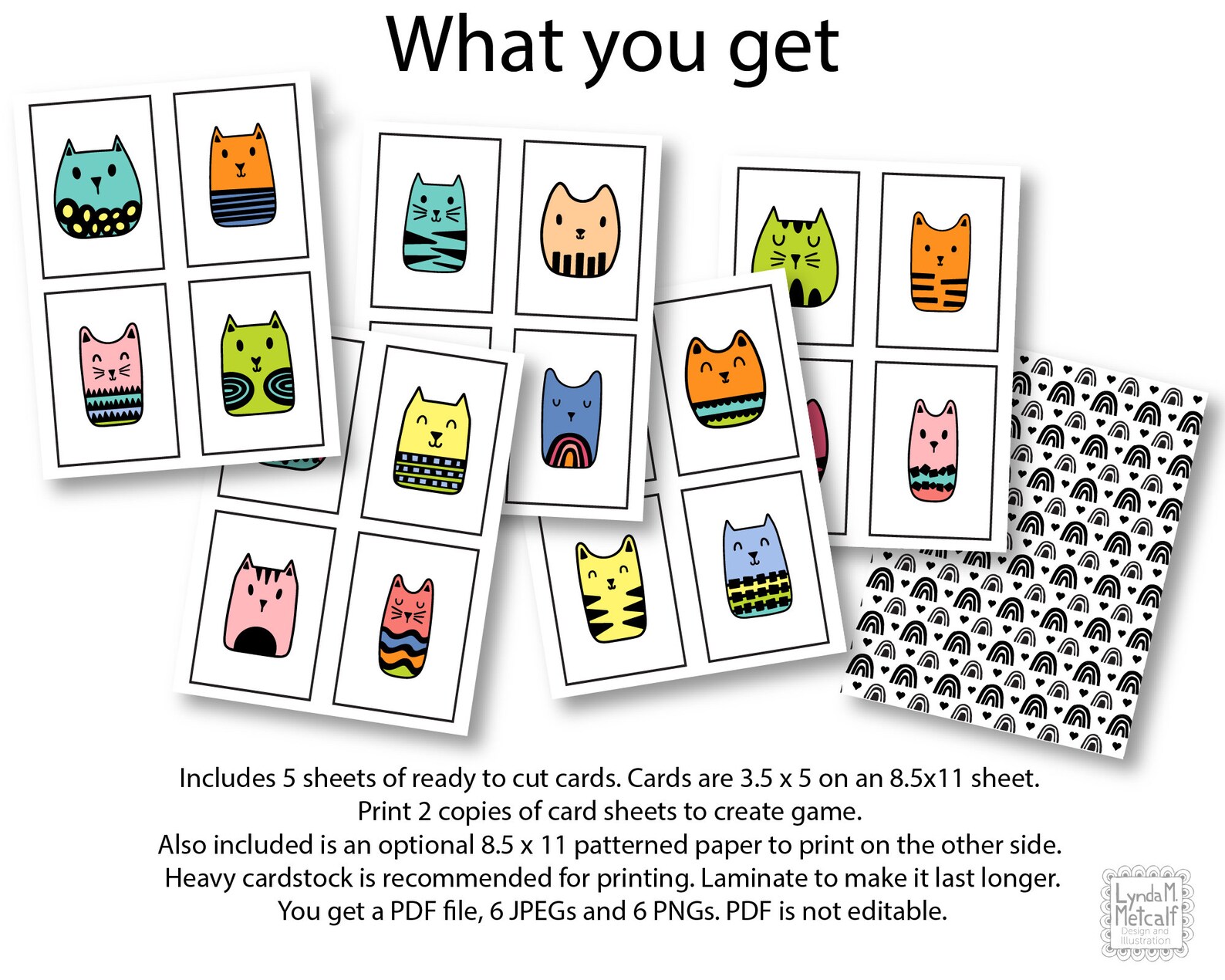 Colorful Cats Printable Matching Game Print at Home Memory | Etsy