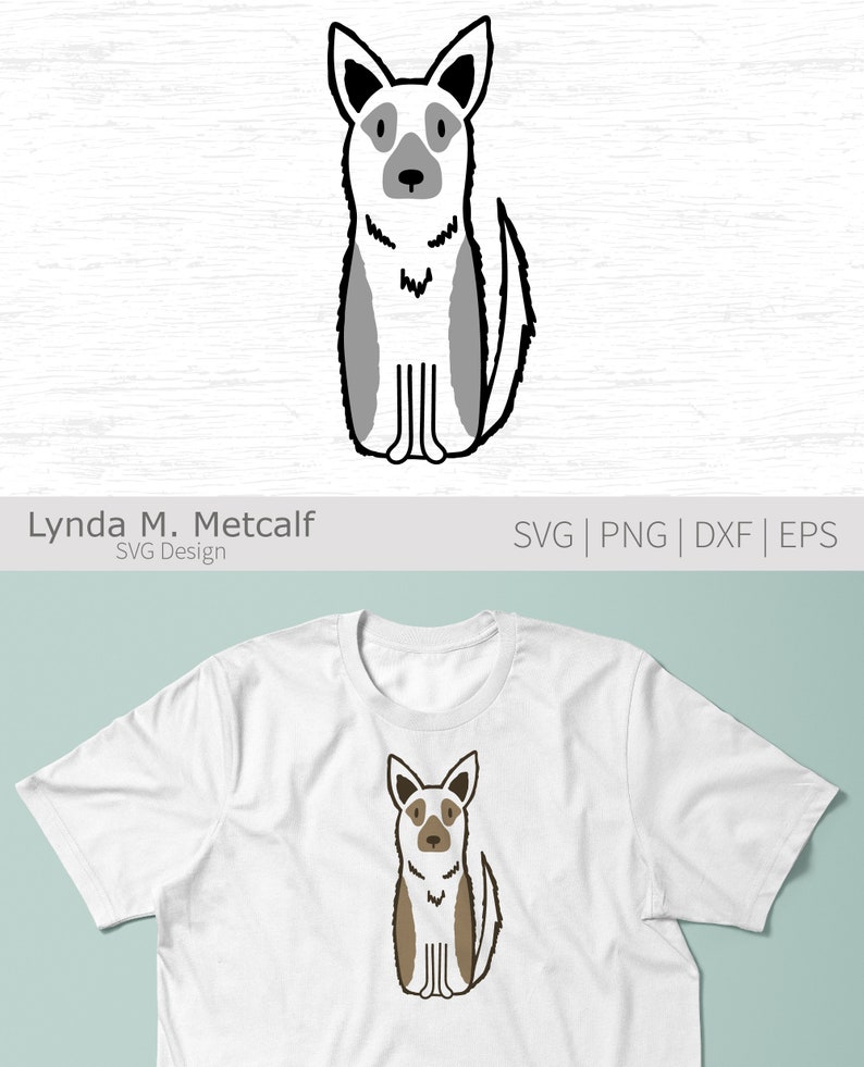 Puede incluir: Un dibujo en blanco y negro de un perro sentado con la cola enroscada. El perro tiene un pelaje gris y blanco y ojos negros.