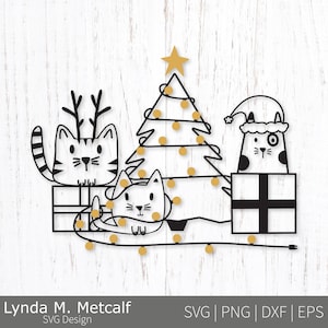 Weihnachtskatzen SVG, Weihnachtssvg, Katzen svg, Weihnachtskatzen Clipart, Katze mit Weihnachtsmütze, Katze und Weihnachtslichter SVG