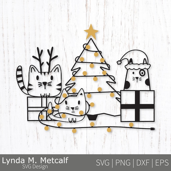 Christmas Cats SVG, Christmas svg, Cats svg, Christmas Cats Clipart, Cat with Santa Hat, Cat and Christmas Lights SVG