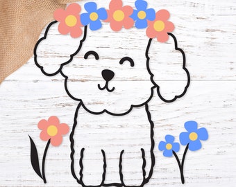 Bichon Frise with Flowers svg. Spring Floral Bichon svg. Cute Puppy svg. Dog svg. Puppy svg. Bichon Frise Clipart