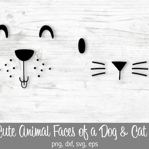 Kat en hond gezichten SVG voor Cricut & Silhouette Machines, Cat Face SVG, Dog Face SVG, Cat Face DXF, Dog Face DXF, Cat Face PNG, Dog Face PNG