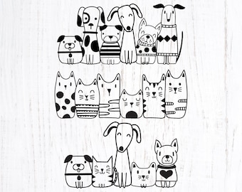 Cats and Dogs Svg Bundle. Pets Svg Bundle Sale. Black Line Cats Svg, Cartoon Dogs Svg. Animal Lover Png Bundle. Pet Owner Bundle for Shirt