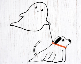 Archivo SVG de corte de fantasma de Halloween con perro. Clipart PNG de fantasma y perro espeluznante para sublimación y creación de DTF UV.