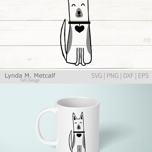 Peut inclure: Illustration en noir et blanc d'un chien portant un collier avec un c&oelig;ur. Le chien est assis les pattes crois&eacute;es et a une expression joyeuse sur son visage.