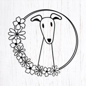 Whippet Svg. Levriero Italiano Svg. File in vinile SVG per cani. Razza Di Cane Png. Cane Svg per camicie. Cane Svg per sublimazione. Clipart cornice floreale per cani