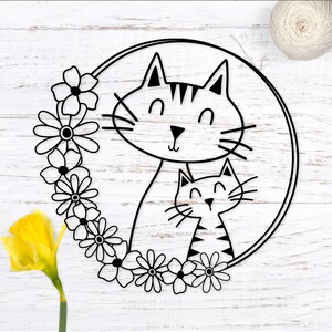 Dia das Mães SVG. Mãe gato e gatinho. Arquivo de corte Svg de moldura de flor. Moldura floral Svg. Dia das Mães Svg para Camisas. Svg de Dia das Mães para Canecas