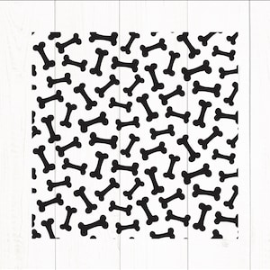 May include: A seamless pattern of black dog bone shapes on a white background. This digital design is perfect for crafting projects, scrapbooking, and more.