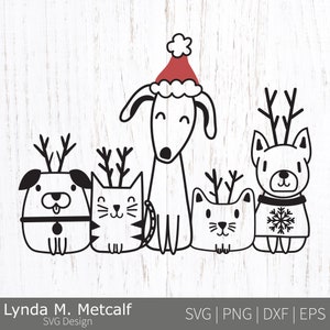 Weihnachten Rentier Haustiere SVG. Urlaub Katze Png. Winter Weihnachtsmann Hund SVG. Weihnachten Haustier Ornament Design. Süßes Kinder Urlaub Shirt im Schnitt Design.