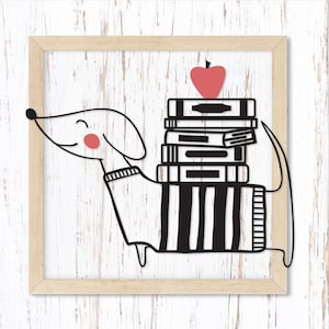 Back to School Svg. Dog Svg. Dachshund Svg Cut File. Dog with Books Svg. School Dog Svg. Smart Dog Svg.