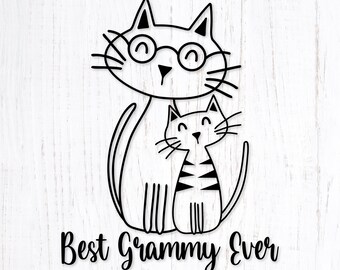 Best Grammy Ever svg. Mother's Day svg. Grandma Cat and Kitten Png Clipart. Grandmother Eps Vector Design. Nana Dxf File. Grandmother's Day