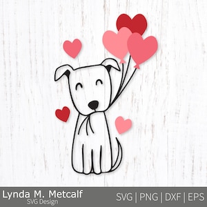 Pit Bull Hund Valentine svg, Welpe mit Herz Luftballons svg, Welpe Valentine svg, Valentinstag svg für Kinder, Hunde svg für Shirts