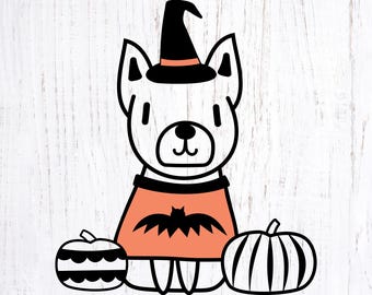 Bulldog francese di Halloween con design in formato SVG di Jack o' Lantern. Clipart in formato PNG di cane francese strega per sublimazione.