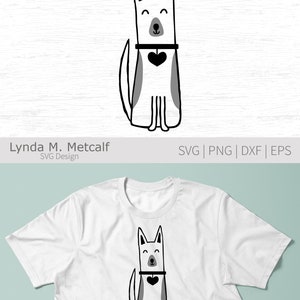 Peut inclure: Illustration en noir et blanc d'un chien portant un collier avec un c&oelig;ur. Le chien est assis, la queue enroul&eacute;e derri&egrave;re lui.