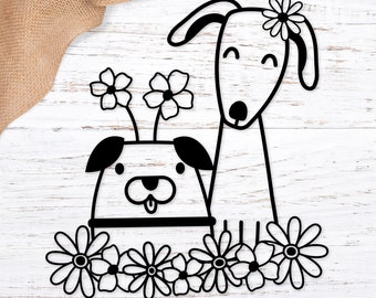 Spring Dogs Svg Cut File. Flower Svg File. Dog Floral Svg. Dogs and Flowers Clip Art. Dog Svg for Shirts. Dog Svg Cut File