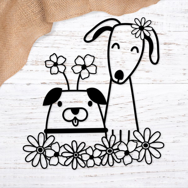 Spring Dogs Svg Cut File. Flower Svg File. Dog Floral Svg. Dogs and Flowers Clip Art. Dog Svg for Shirts. Dog Svg Cut File