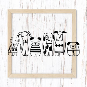 Dogs in a Line Svg. Sitting Dogs Png Clipart. Doodle Dogs DXF. Sitting Dogs in a Row Eps Vector. Doodle Dog Illustration Cut File. Dogs Svg