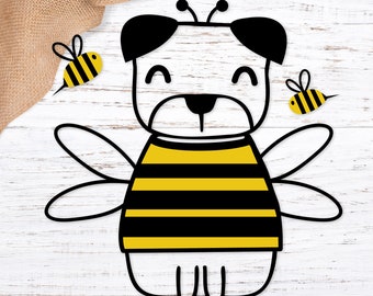 Bee Svg Cut File. Dog Svg Design for Shirts. Dog Layered Svg. Bee Svg for Spring and Summer. Pug Dog Svg File