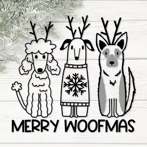 Feliz Navidad SVG. Perros renos de Navidad Dxf. Cachorro navideño Png Clipart. Diseño de adorno navideño para perros. Perros lindos invierno Eps vectoriales