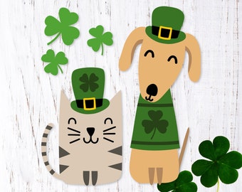 St Patricks Cat svg. St Patricks Dog svg. St Patricks Day Svg. Irish Cat Svg Cut File. Irish Dog Clipart. St Patricks Svg for Kids