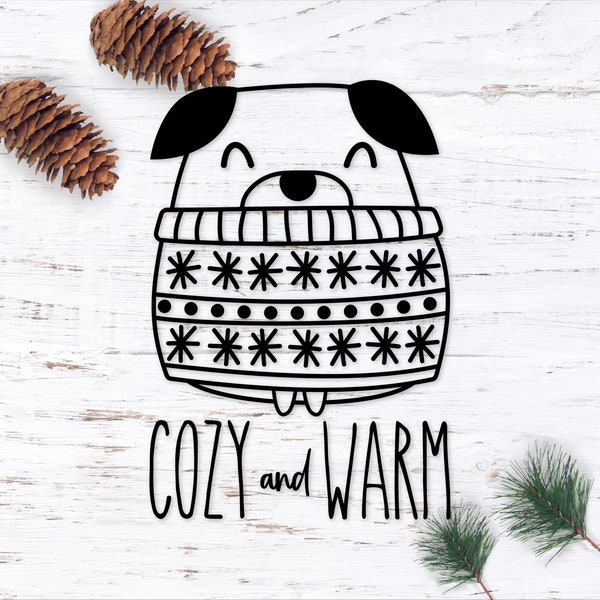 Pug in Sweater SVG for Christmas, Dog svg for Winter, Cozy and Warm SVG Quote, Cute Pug svg for Christmas Ornament