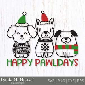 Happy Pawlidays SVG. Weihnachtsmann Hunde Dxf. Urlaub Welpe Png Clipart. Weihnachten Hund Ornament Design. Niedliche Winter Hunde Vektor Eps