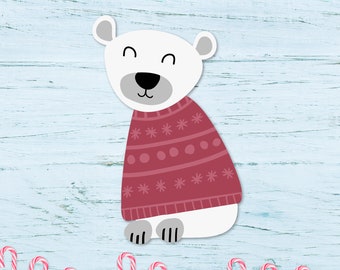 Christmas Polar Bear SVG, Holiday Polar Bear svg, Polar Bear Clipart, Polar Bear png, Arctic Bear svg, Winter Bear svg, Bear in Sweater svg