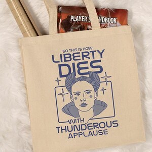 So This is How Liberty Dies Canvas Tote Bag, 14&#39;&#39; Wide Gusseted Shopping Bag, Nerdy Reusable Canvas Bag
