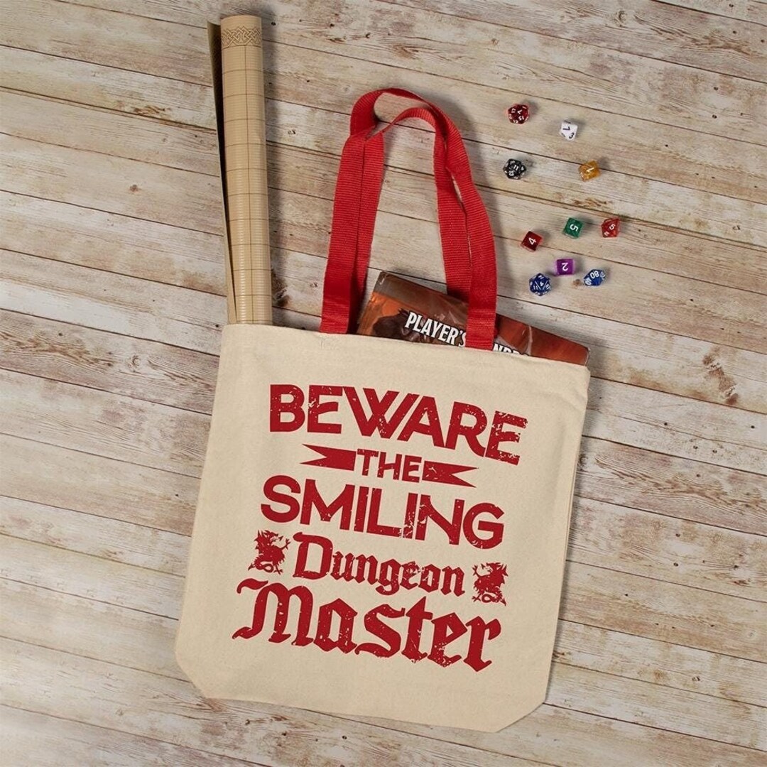 Beware the Smiling Dungeon Master Contrast Handle Canvas Tote Bag, 14 ...
