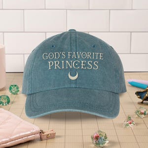 God&#39;s Favorite Princess Embroidered Pigment Dyed Hat, Video Game Embroidered Hat, Funny Dialogue Hat, Nerd Gaming Gift