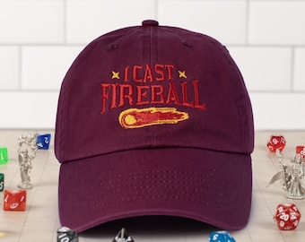 I Cast Fireball Embroidered Dad Hats, Tabletop Gamer Inspired Embroidered Hat, Dad Hat, Nerd Gaming Gift