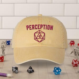 Minus Two Perception Embroidered Pigment Dyed Hat, Tabletop Gamer Inspired Embroidered Hat, Funny RPG Hat, Nerd Gaming Gift
