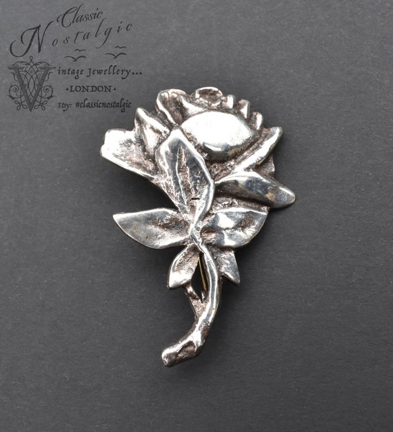 Vintage / Antique Silver Brooch, Large Rose, Ster