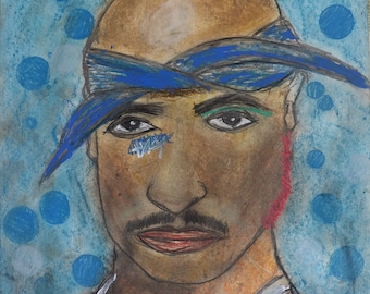 Ilustracja Tupaca Shakura 2Paca - 13,7 x 19,6 cala Oryginalna sztuka - Niepowtarzalny hołd dla legendarnego hip-hopu