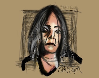 Patti Smith Illustration Poster Print - Original Handcrafted Art - Unique Wall Decor for Music Lovers - Artistic Room Decoration