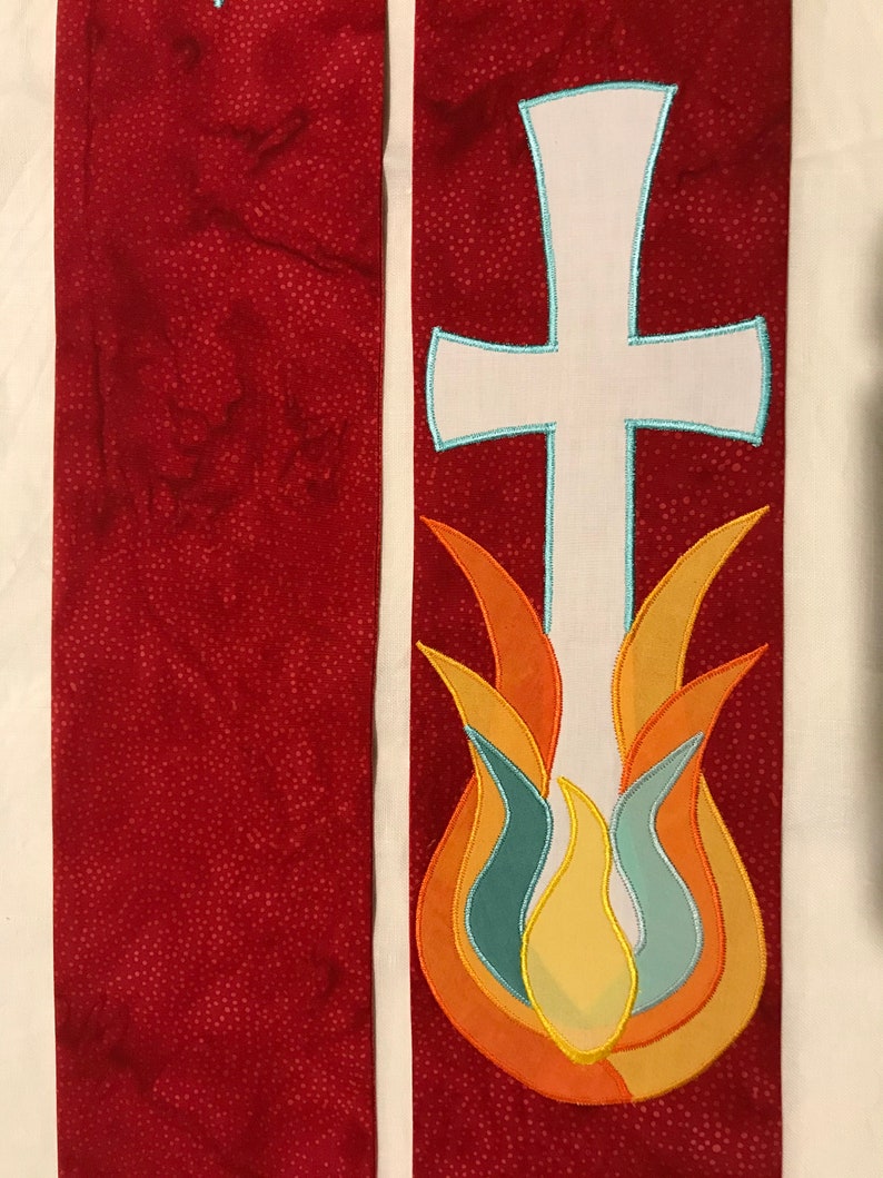 Red Pentecost dove and cross stole | Etsy